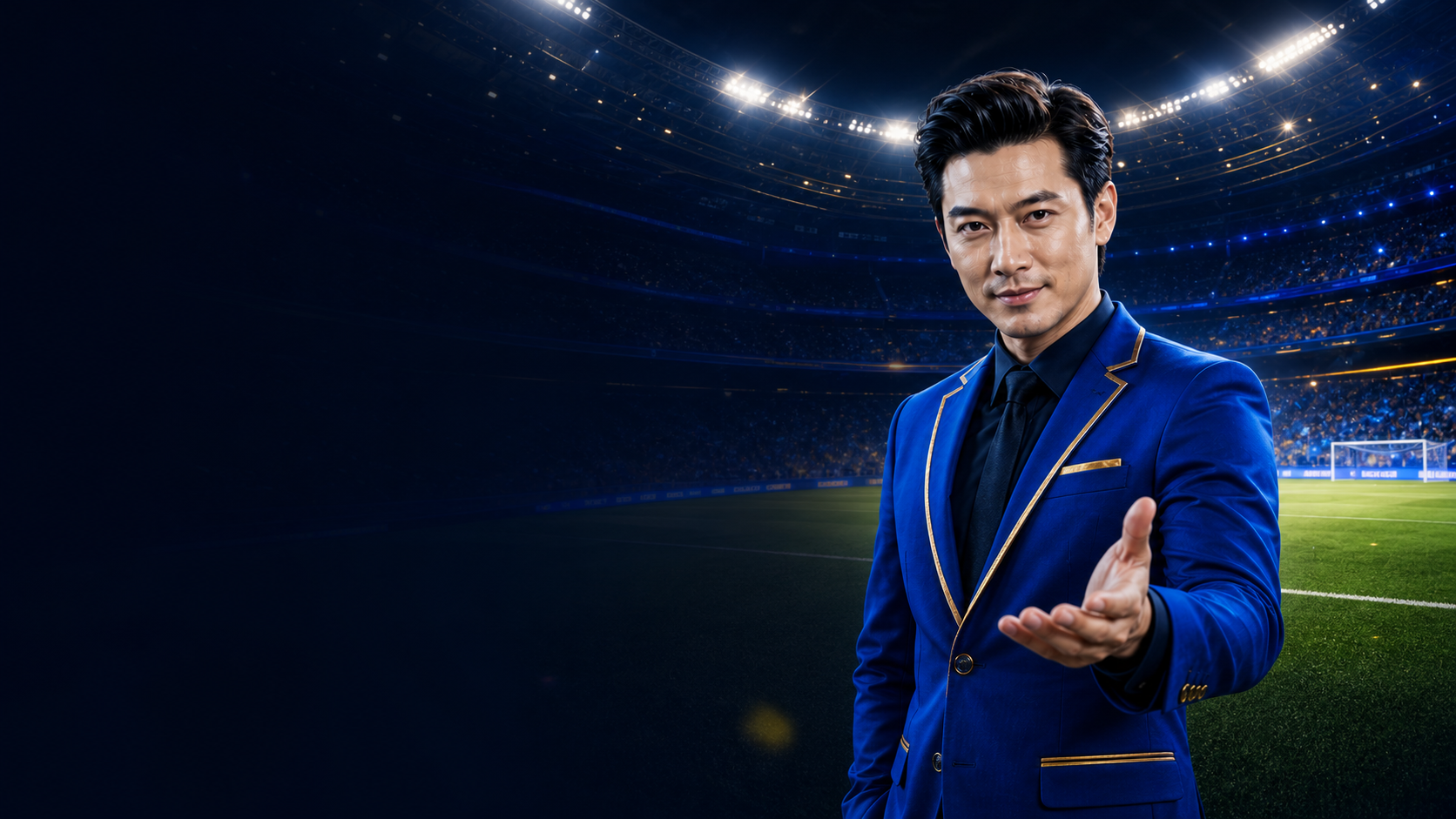 พรีเซนเตอร์ XGOAL808 ในสนามกีฬาสีน้ำเงินทอง